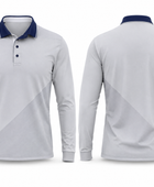 Custom Training and Lifestyle Long Sleeve Polo Shirt | Wholesale Gym Team Polo | Light Grey Navy | Apparels Bridge