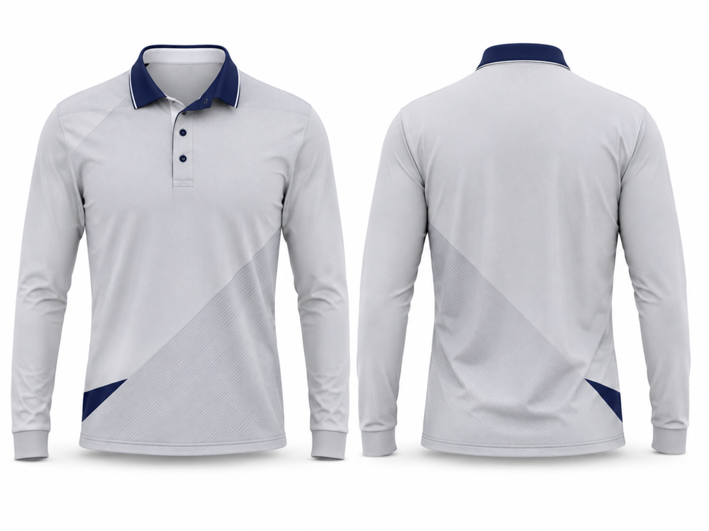 B2B Training Lifestyle Long Sleeve Polo Shirt Gym Light Grey Navy Low MOQ front design preview