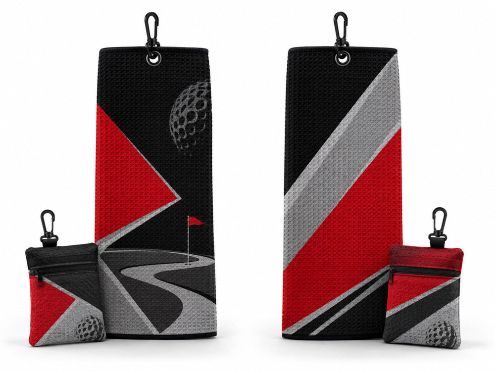 Wholesale Golf Towel Tri-Fold Golf Towel Black Red Grey with Carabiner Clip Low MOQ front design preview
