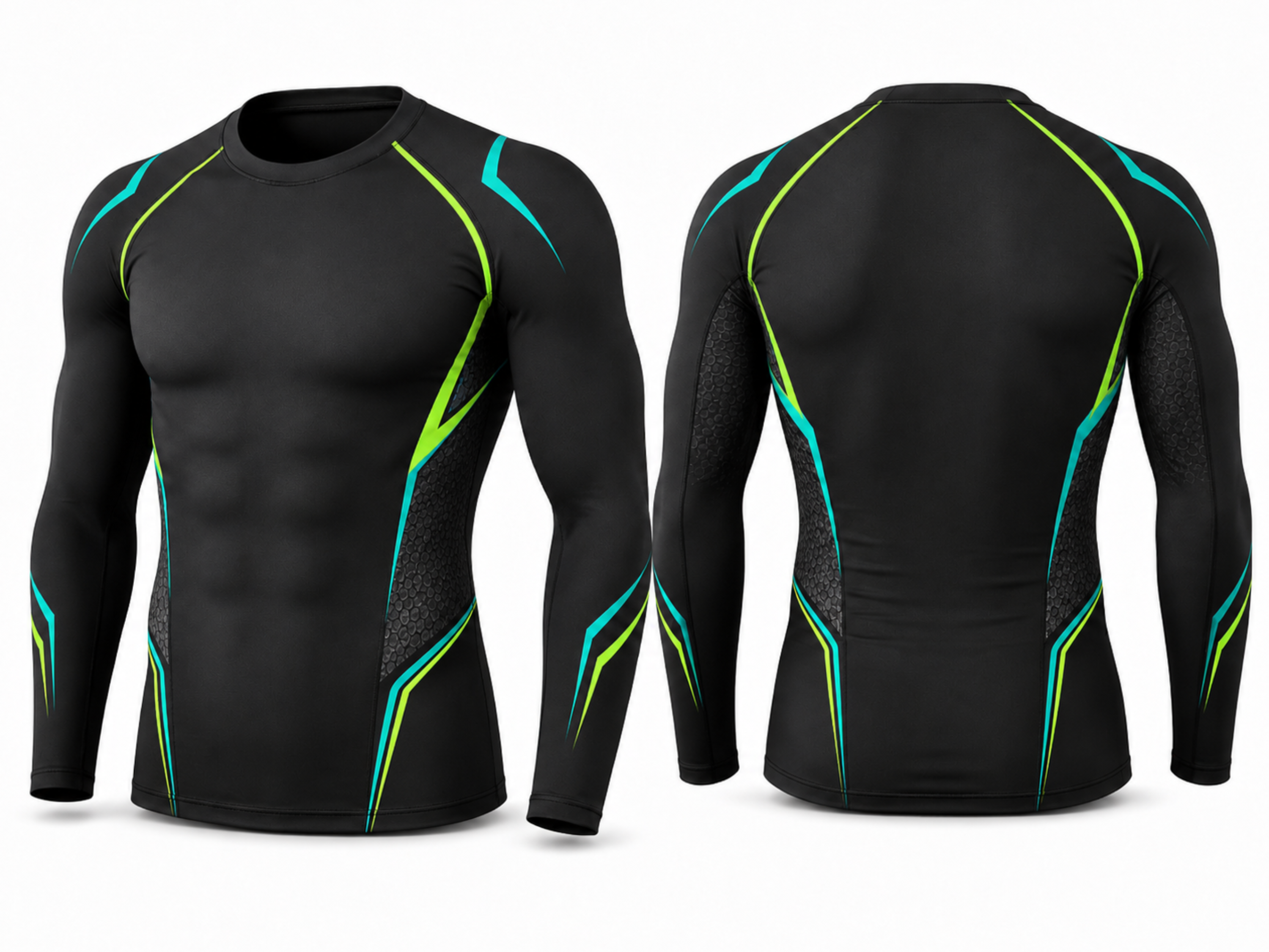 Custom Long Sleeve Compression Shirt | Wholesale Training and Lifestyle Base Layer | Black Green Yellow | Apparels Bridge