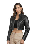 Women’s Black Cropped Real Leather Biker Jacket Wholesale Custom Private Label Manufacturer