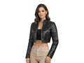 Women’s Black Cropped Real Leather Biker Jacket Wholesale Custom Private Label Manufacturer