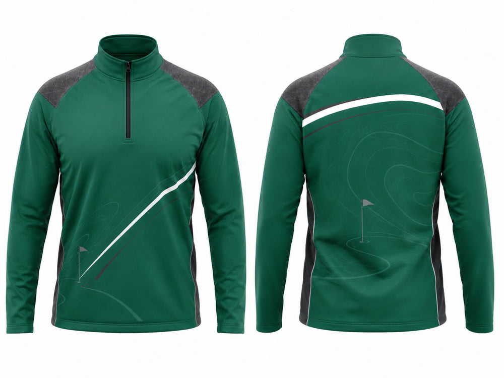 Custom Golf Quarter-Zip Pullover B2B Golf Club Midlayer Top Forest Green Black White front design preview