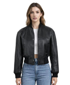 Women’s Black Lambskin Leather Bomber Jacket Wholesale Custom Private Label Manufacturer