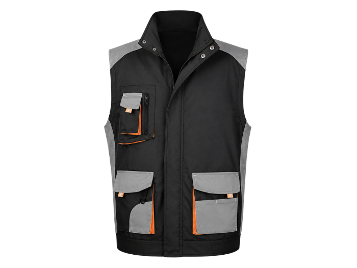 Workwear Utility Gilet – Black and Grey | B2B Low MOQ Manufacturer front design preview