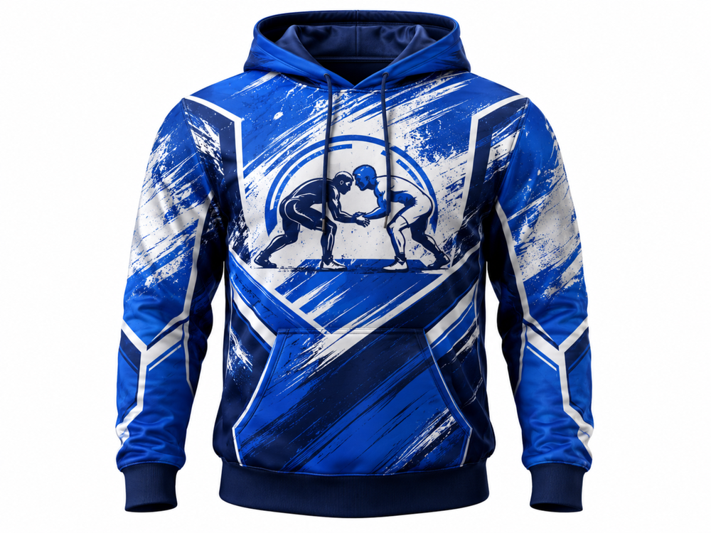 Custom Wrestling Hoodie | Wholesale Wrestling Team Hoodie | Blue White | Apparels Bridge front design preview