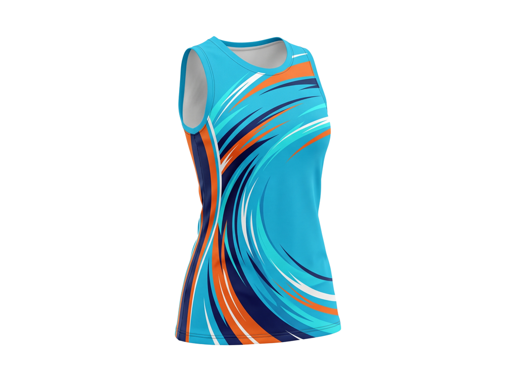 Custom Turquoise & Orange  Sublimated Basketball Dress front design preview
