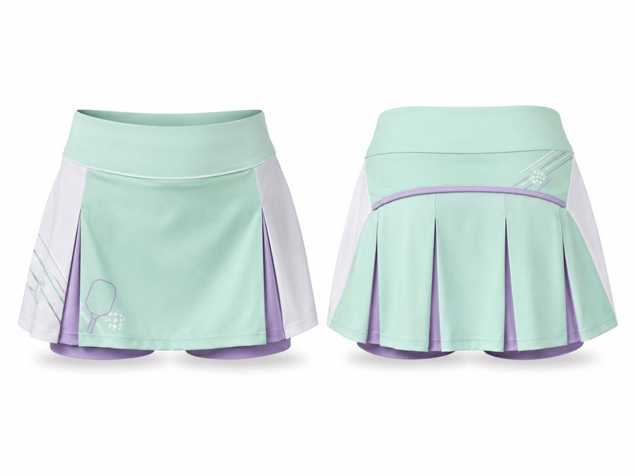 Custom Pickleball Skort | Wholesale Pickleball Team Skirt | Mint Green White Purple | Apparels Bridge design preview