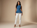 Wholesale Custom Mid Blue Denim Peplum Top Manufacturer Private Label Corset Style Top