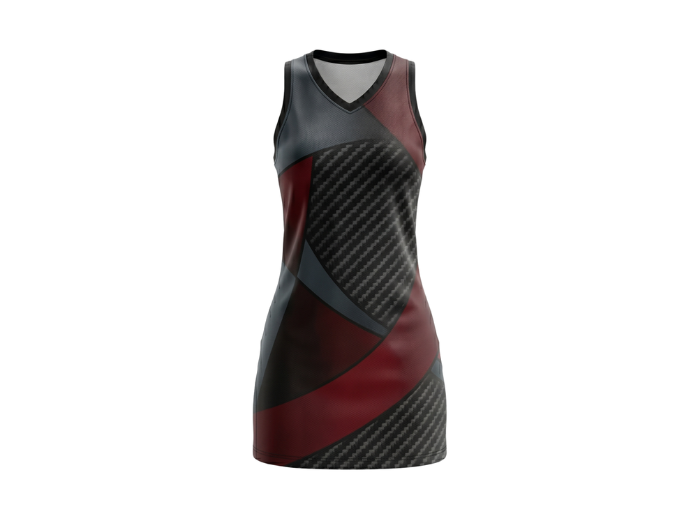 Custom Burgundy & Black Sublimated Basketball Dress front design preview
