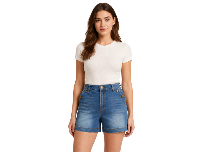 Custom Women’s High Waisted Sailor Blue Denim Shorts B2B