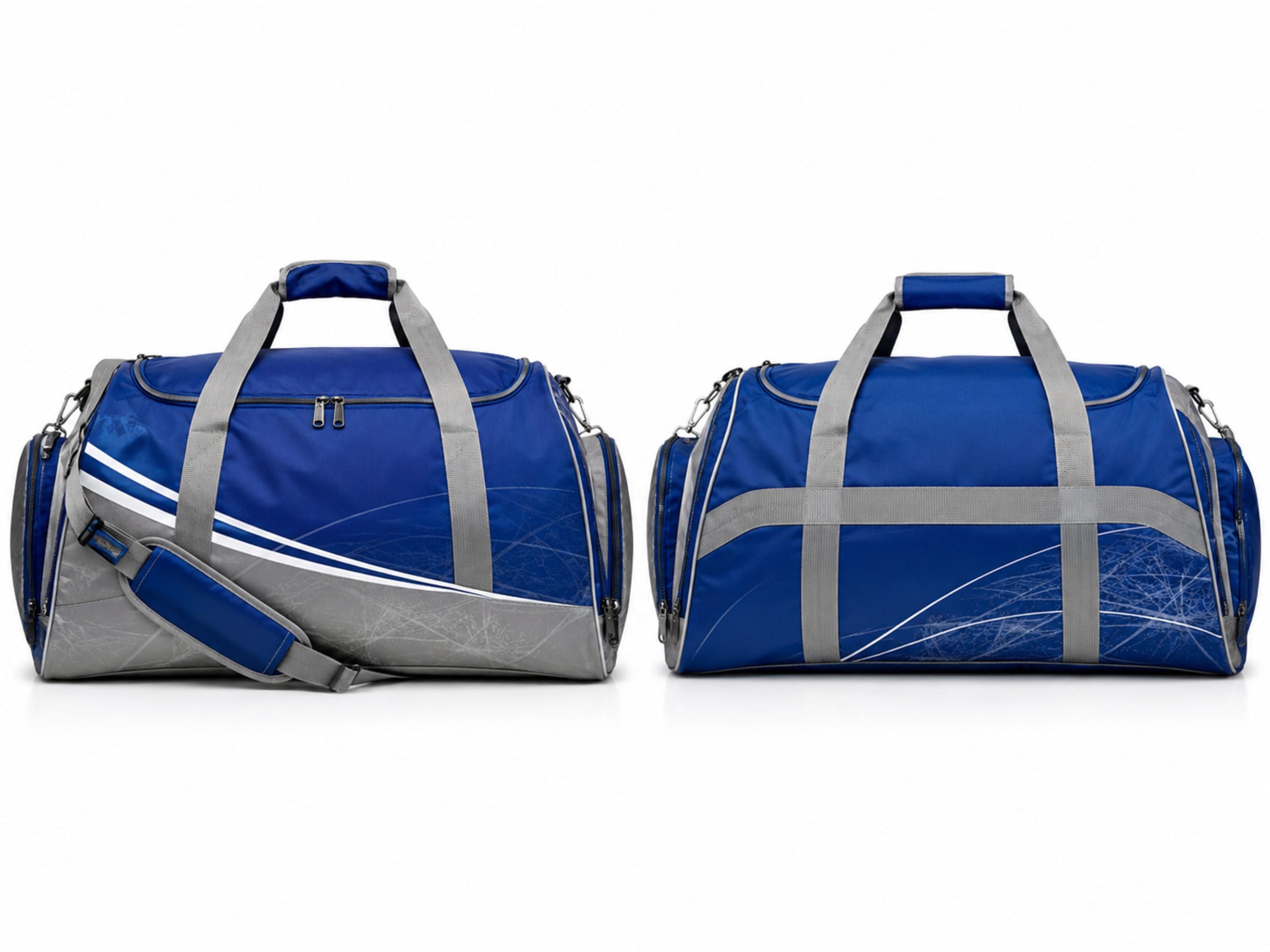 Custom Ice Hockey Team Bag – Royal Blue Silver Sublimated Hockey Duffel Bag for Wholesale Orders
