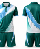 Custom Tennis Uniform – Green, Blue & White Polo & Shorts Set, Wholesale Bulk, Low MOQ, Team Uniform