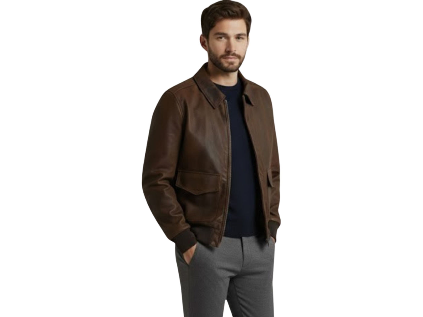 Men’s Brown Genuine Smooth Leather Flight Jacket Wholesale Custom Private Label Manufacturer