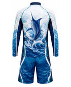 Custom Fishing Uniform Set | Wholesale Fishing Team Jersey and Pants | White Blue Marlin | Apparels Bridge