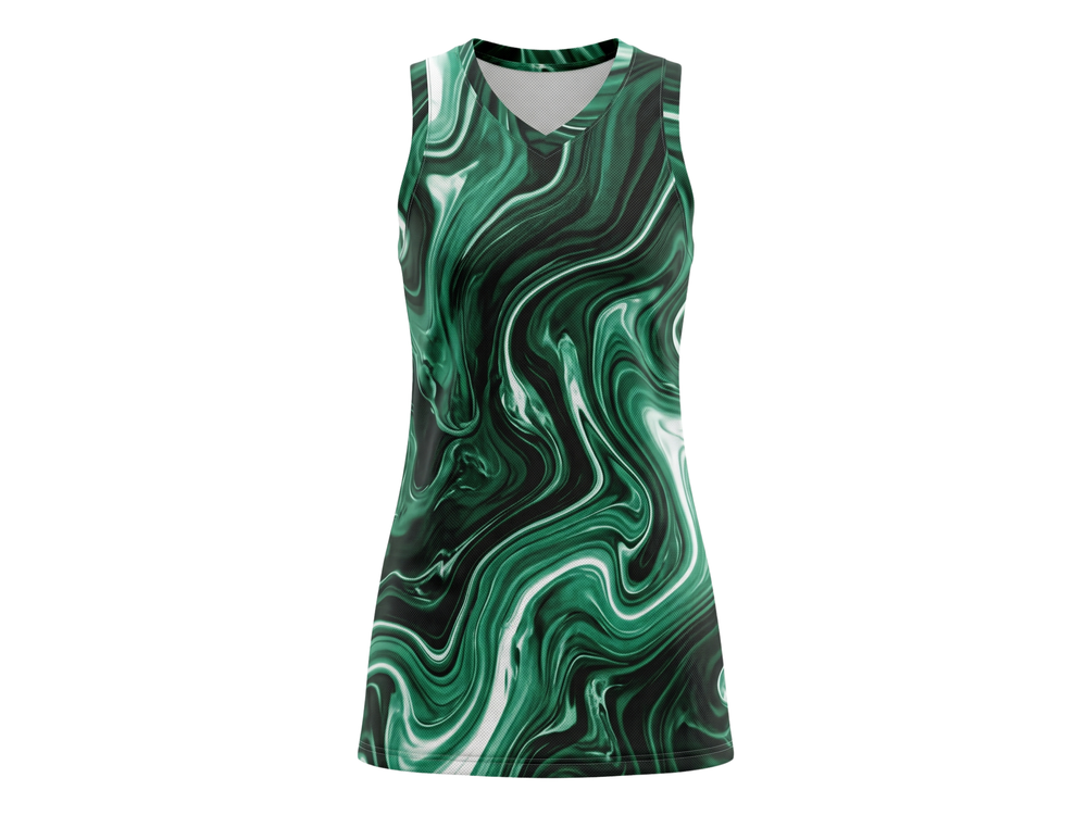Emerald Green, Black & White Custom Sublimated Basketball Dress front design preview