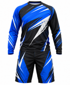 Custom MTB Jersey and Shorts Set | Wholesale Mountain Bike Team Kit | Black Blue White | Apparels Bridge
