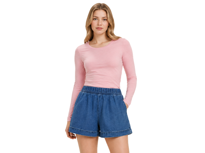 Custom Women’s Pull On Denim Shorts High Waisted B2B front design preview
