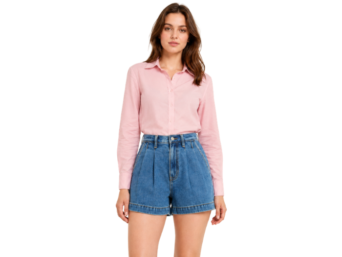 Custom Women’s Coronado Pleated Denim Blue Shorts B2B front design preview