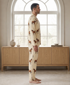Wholesale Custom Pet Face Polyester Pajama Set, Light Beige Unisex Couples Sleepwear Manufacturer for Private Label Brands