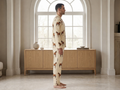 Wholesale Custom Pet Face Polyester Pajama Set, Light Beige Unisex Couples Sleepwear Manufacturer for Private Label Brands