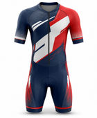 Custom Cycling Skin Suit | Wholesale Aero Race Suit | Red Navy White | Apparels Bridge