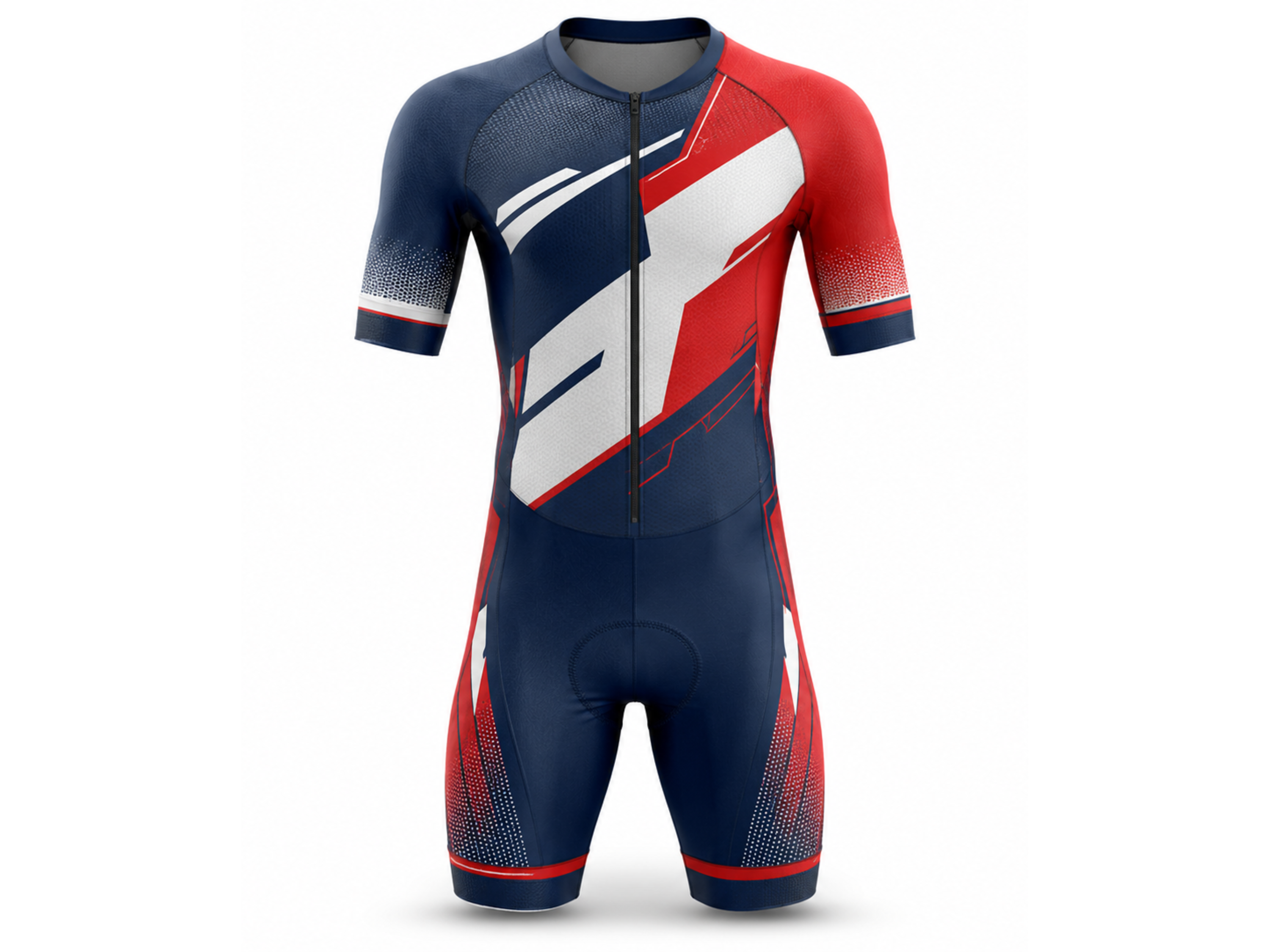 Custom Cycling Skin Suit | Wholesale Aero Race Suit | Red Navy White | Apparels Bridge