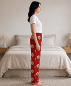 Wholesale Custom Pet Face Polyester Pajama Pants, Red Unisex Couples Sleepwear Manufacturer for Private Label Brands