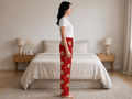Wholesale Custom Pet Face Polyester Pajama Pants, Red Unisex Couples Sleepwear Manufacturer for Private Label Brands