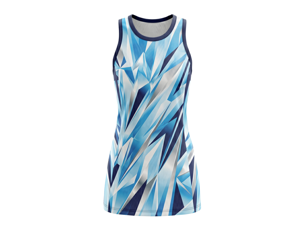 Ice Blue, Navy & White Custom Sublimated Basketball Dress front design preview