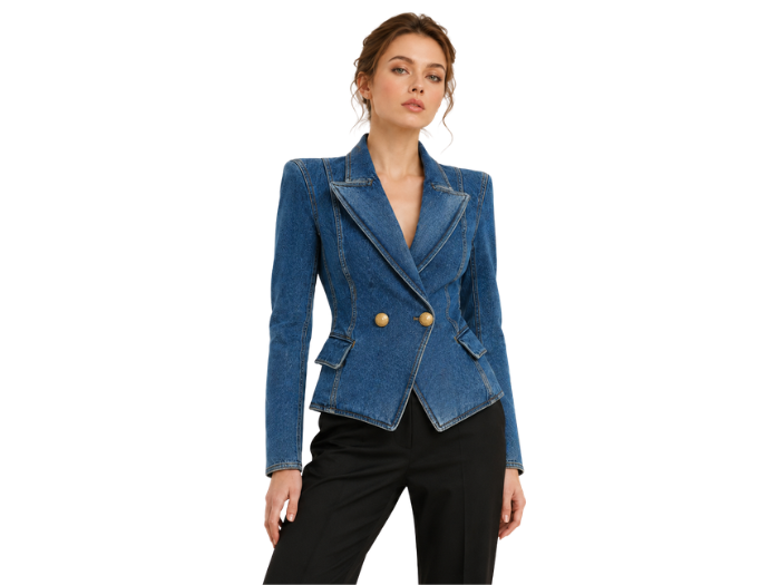 Custom Women’s Double Breasted Denim Blazer B2B