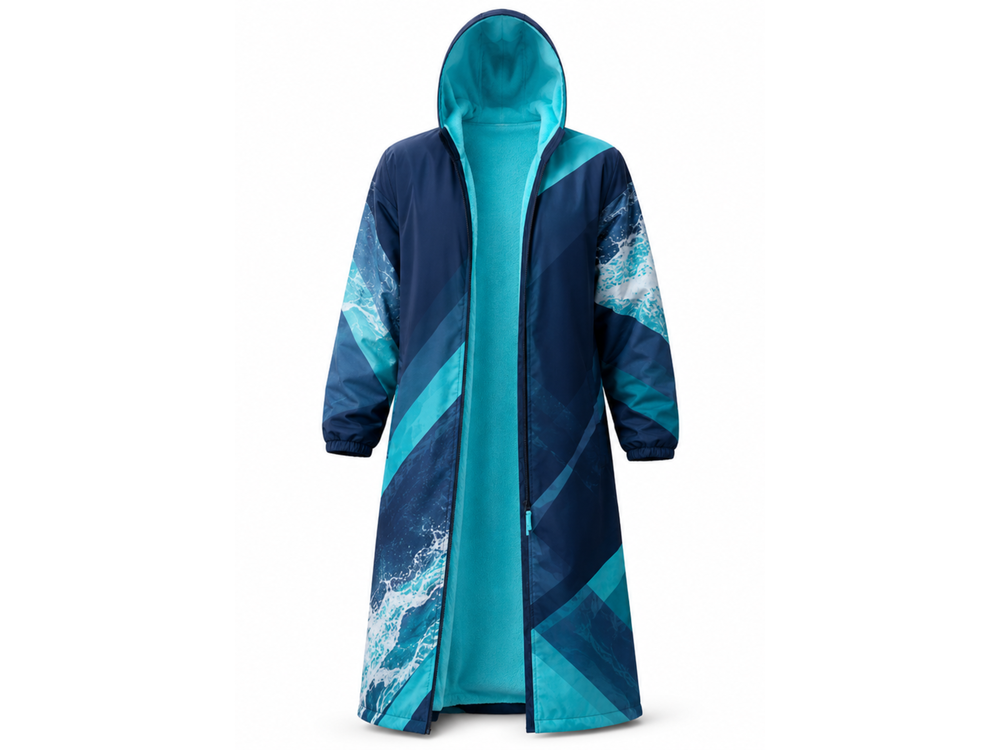 Custom Swim Parka – Navy Turquoise Wholesale Team Deck Coat front design preview