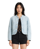 Custom Women’s Collarless Cropped Denim Blue Jacket B2B