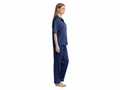Wholesale Navy Blue Satin Pajama Set, Custom Button Up Sleepwear Manufacturer for Private Label Boutique Brands
