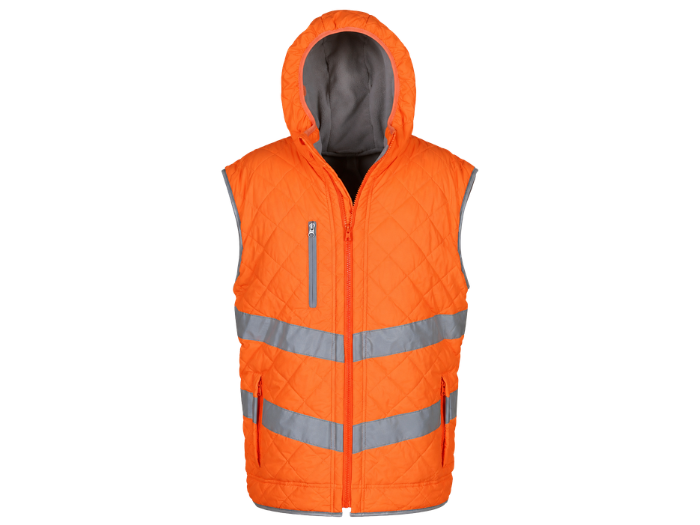 Reflective Orange Workwear Gilet – Wholesale Hooded Trade Uniform Vest front design preview