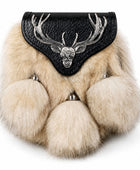Fox Fur Semi Dress Sporran White with Stag Motif Flap | B2B Low MOQ