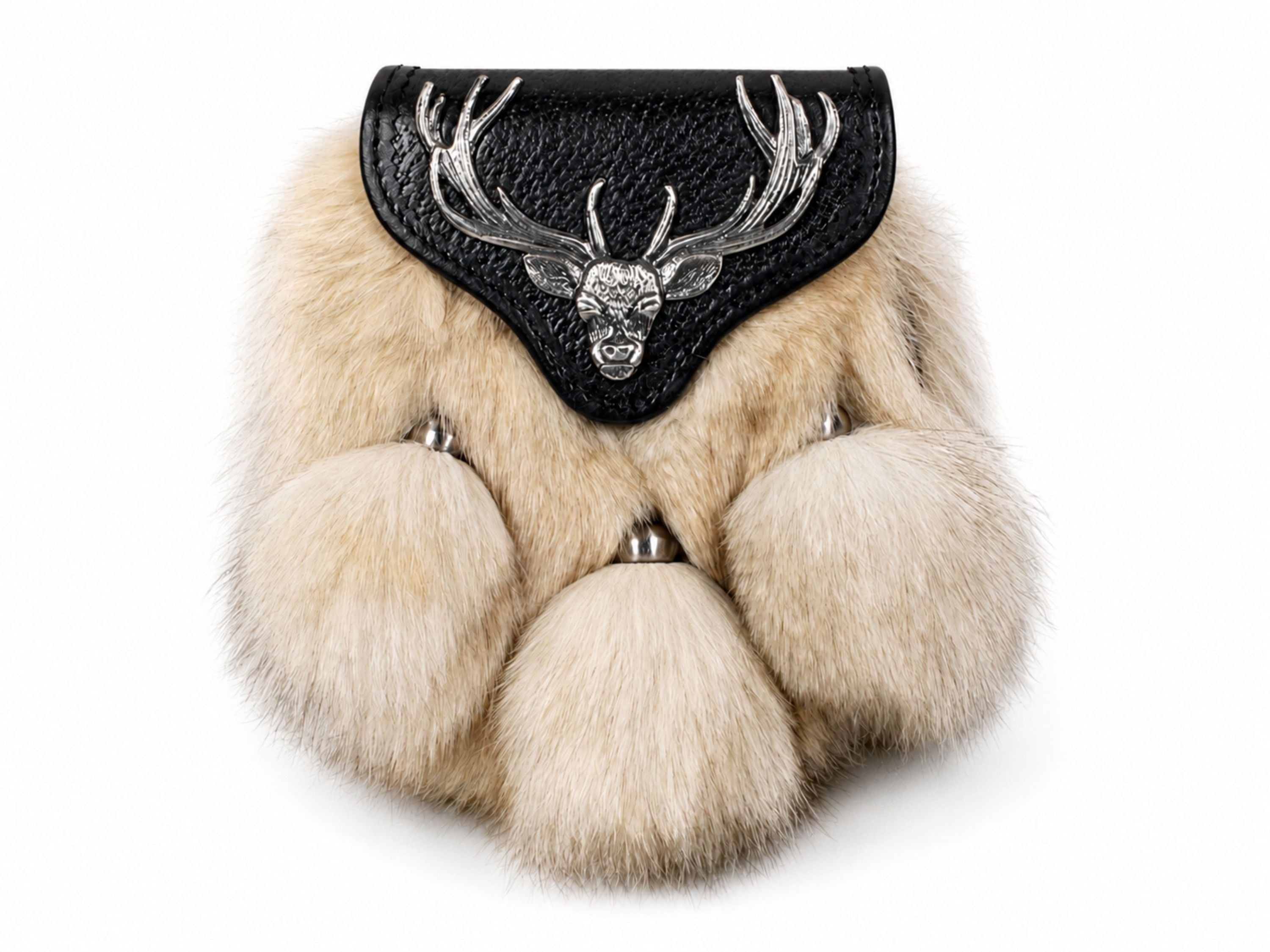 Fox Fur Semi Dress Sporran White with Stag Motif Flap | B2B Low MOQ
