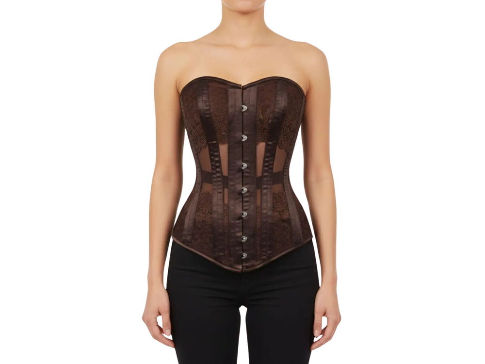 Sheer Lace Overbust Corset Wholesale | Mesh Bustier Bridal Corset Manufacturer front design preview