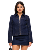Custom Women’s Dark Indigo Zip Front Denim Jacket B2B