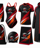 Title: Custom Full Swim Team Package – Black Red Wholesale Team Kit