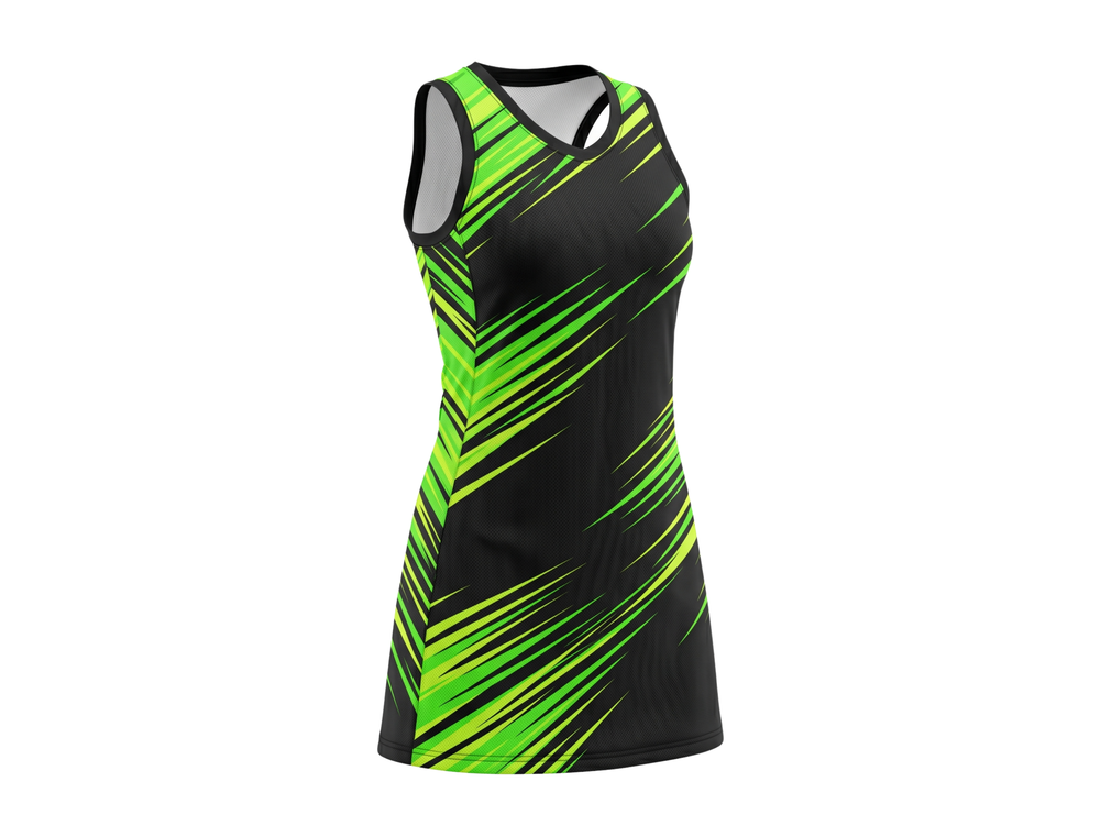Custom Black & Neon Green  Sublimated Basketball Dress front design preview