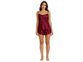 Wholesale Wine Satin Frilled Shorts Set, Custom Camisole Sleepwear Manufacturer for Private Label Boutique Brands
