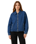 Custom Women’s Dark Blue Zip Front Denim Jacket B2B