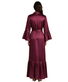 Wholesale Wine Satin Long Night Gown, Custom Full Length Wrap Robe Manufacturer for Private Label Brands