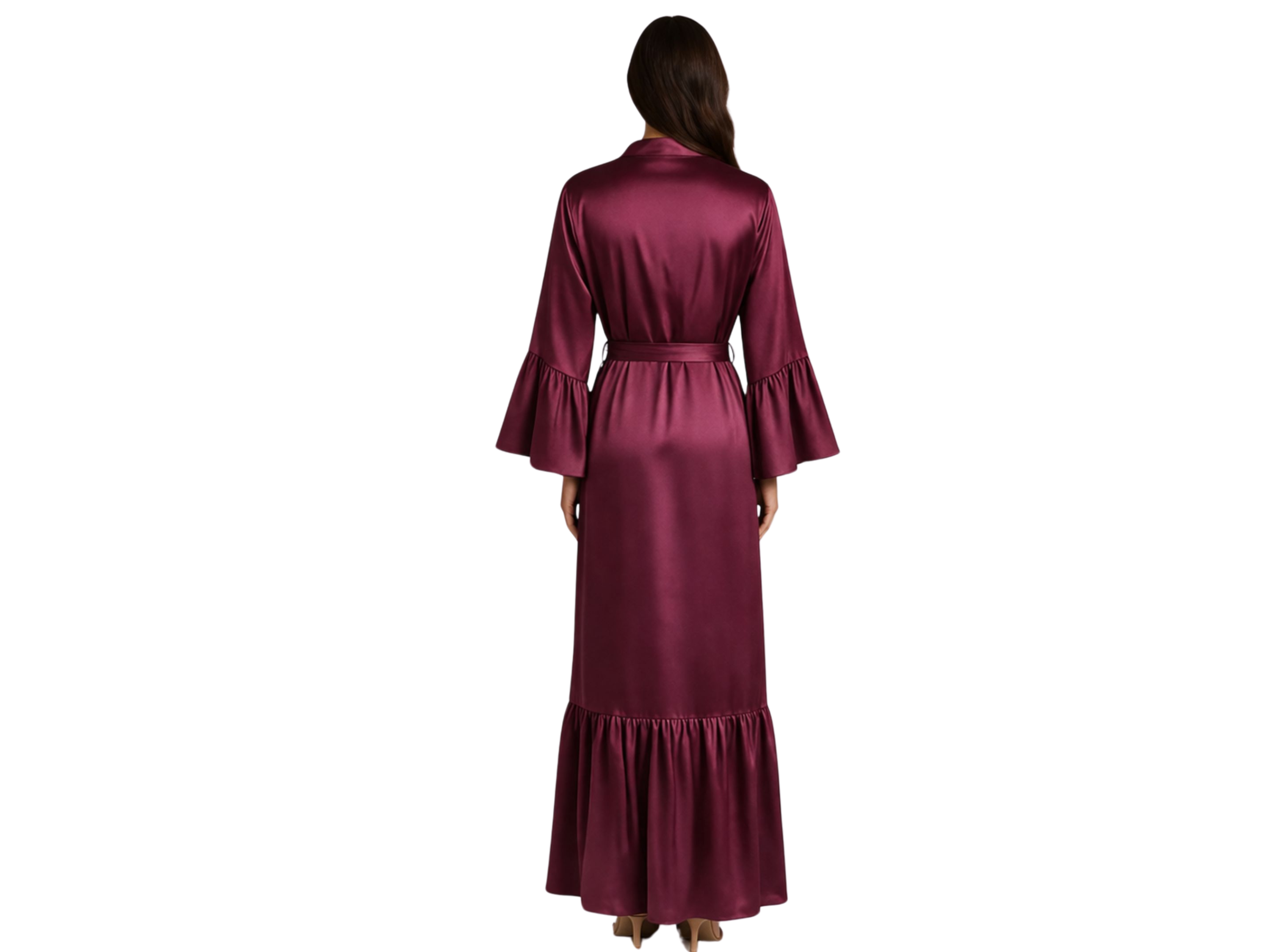 Wholesale Wine Satin Long Night Gown, Custom Full Length Wrap Robe Manufacturer for Private Label Brands