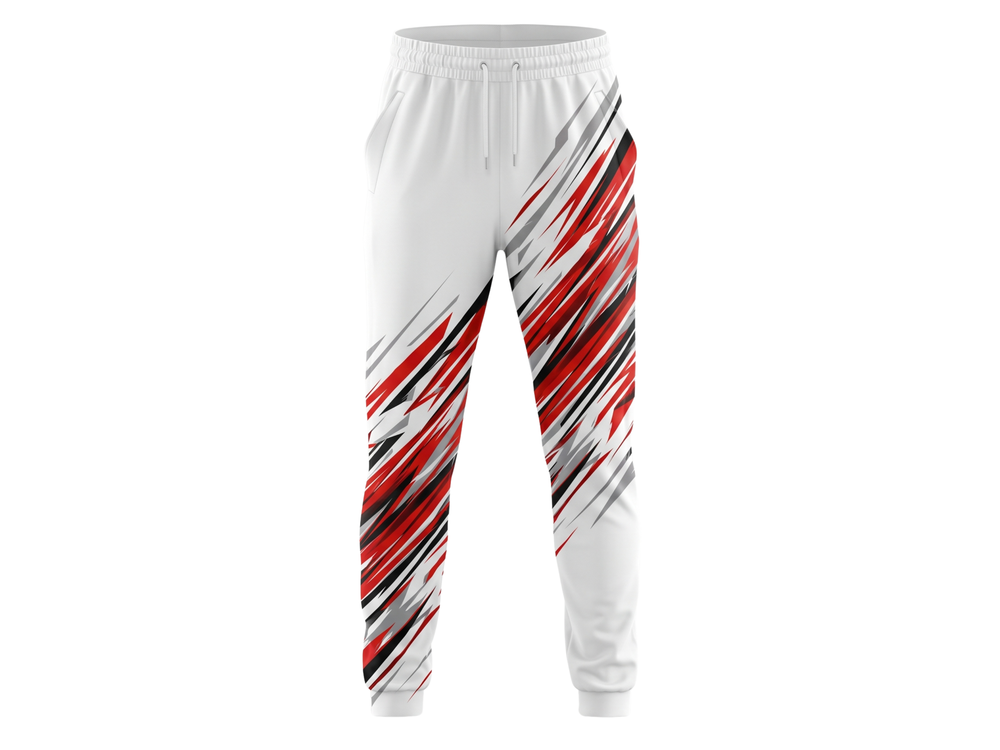 Custom White, Red & Black  Basketball Sublimated Bottoms front design preview
