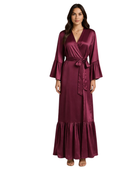 Wholesale Wine Satin Long Night Gown, Custom Full Length Wrap Robe Manufacturer for Private Label Brands