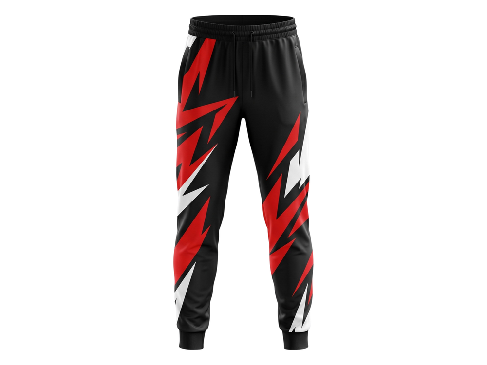 Custom Black, Red & White Basketball Sublimated Bottoms front design preview