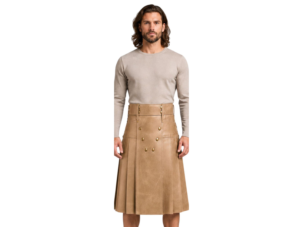 Men’s Scottish Gladiator Leather Kilt Wholesale | Adjustable Real Leather Kilt Manufacturer front design preview