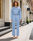 Wholesale Custom Light Blue Denim Jumpsuit Manufacturer Private Label Jean Boilersuit